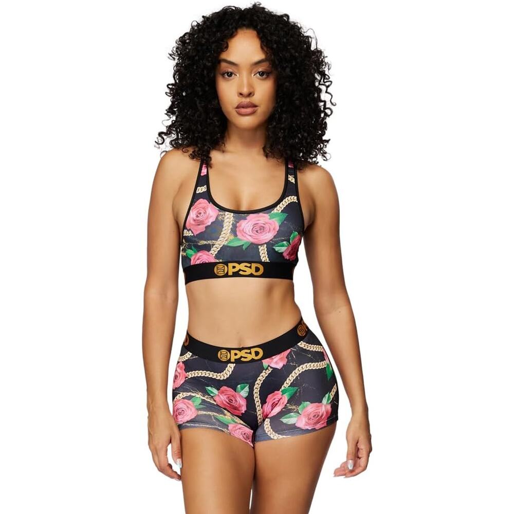 PSD Women's Chained Grdn Pnk Sports Bra, Black, M